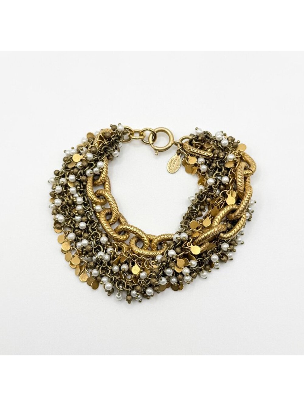 Catherine Popesco Gold Plated Multi Chain Gold & Pearl Intertwined Bracelet